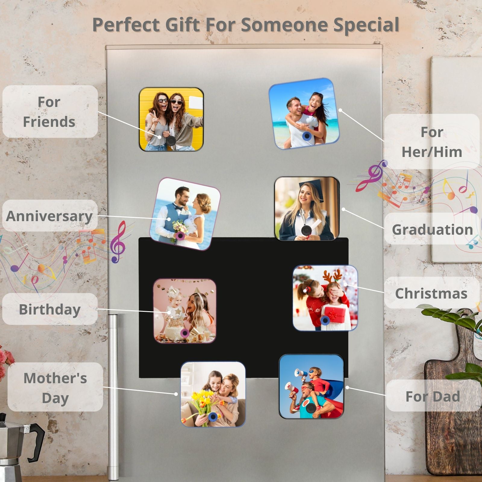 Fridge Magnet Music Personalised Photo,Customised Custom Songs Picture Insert, DIY Anniversary Unique Gifts For Couples Lovers Wedding Valentines Day, Birthday Her Girlfriend Boyfriend Wife Christmas - uniqicon