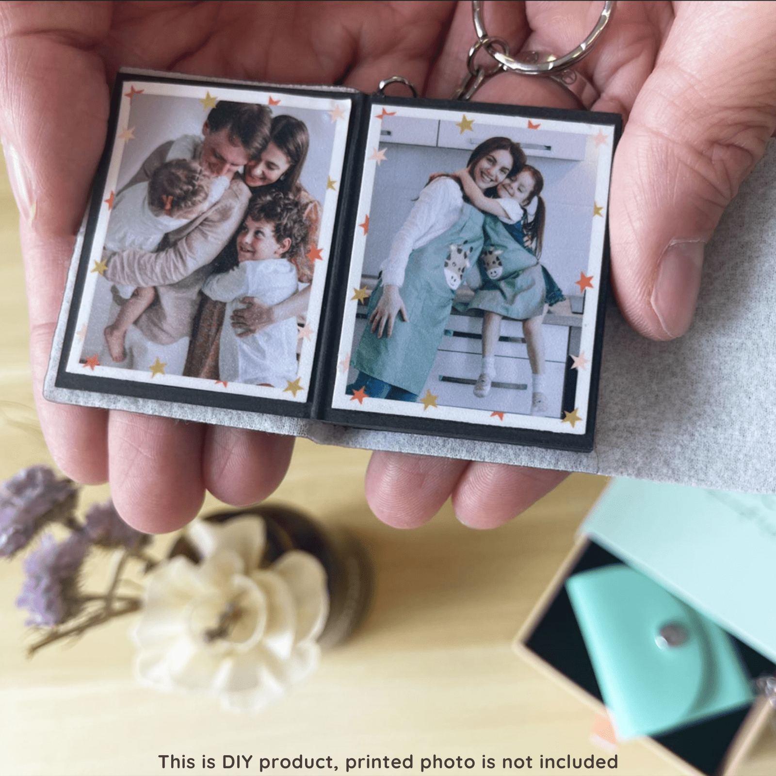 Mini Photo Keychain,Picture Keychains (White) Personalized Album for Family, Boyfriend, Couples, Dog, Friends - uniqicon