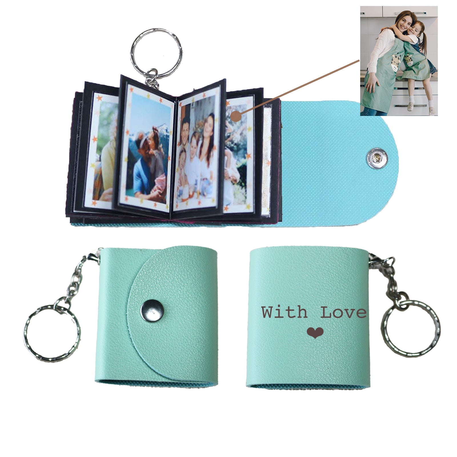 Personalized Mini Photo Keychain,Picture Keychains(Black) Personalized Album, Mini Cute Key Ring Keychain with Picture Book for Family, Boyfriend, Couples, Dog, Friends - uniqicon