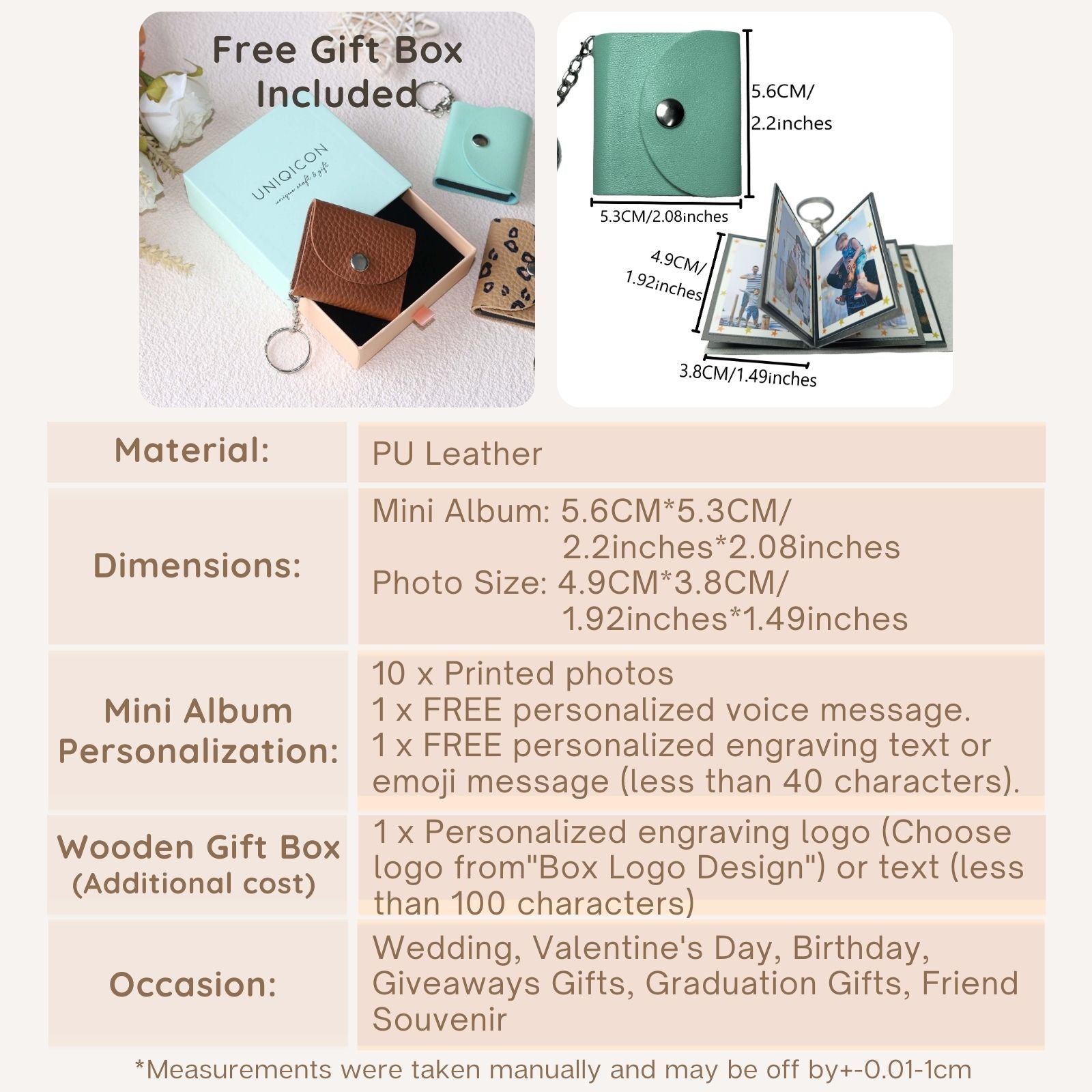 Personalized Mini Photo Keychain,Picture Keychains(Leopard print) Personalized Album, Mini Cute Key Ring Keychain with Picture Book for Family, Boyfriend, Couples, Dog, Friends - uniqicon