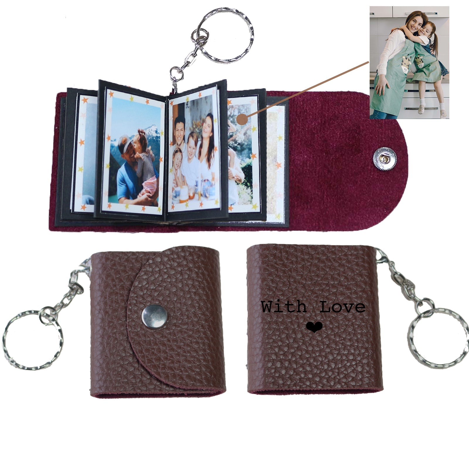 Personalized Mini Photo Keychain,Picture Keychains(Red) Personalized Album, Mini Cute Key Ring Keychain with Picture Book for Family, Boyfriend, Couples, Dog, Friends - uniqicon