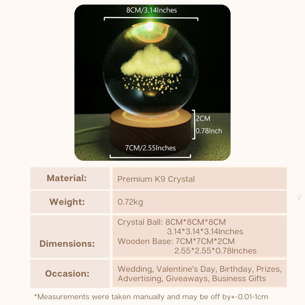 3D Engraving Crystal Ball Cloud LED Light Voice Message Gift Birthday Anniversary Valentine Christmas Graduation Friend Souvenir Corporate Award Recognition Appreciation - uniqicon