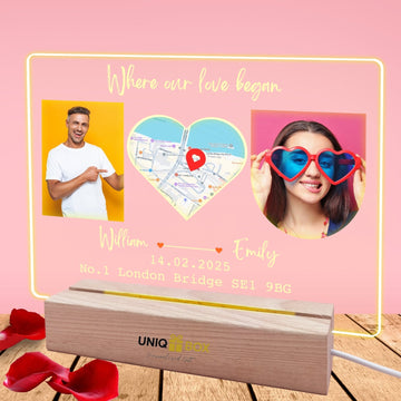 First Valentines Gifts for Her,The Day Where Our Love Begin Frame,Personalised Romantic First Wedding Anniversary Engagement Gifts for Couple,Husband,Boyfriend,Her,Him,LED Photo Frame - uniqicon