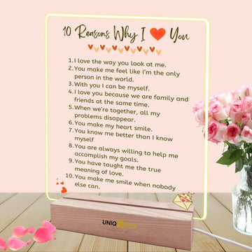 I Love You Gifts for Him Her, Personalised Reasons Why I Love You Acrylic Plaque with LED Light,Anniversary Romantic Gifts for Couple, Sentimental Birthday Gift for Boyfriend Girlfriend Husband Wife - uniqicon