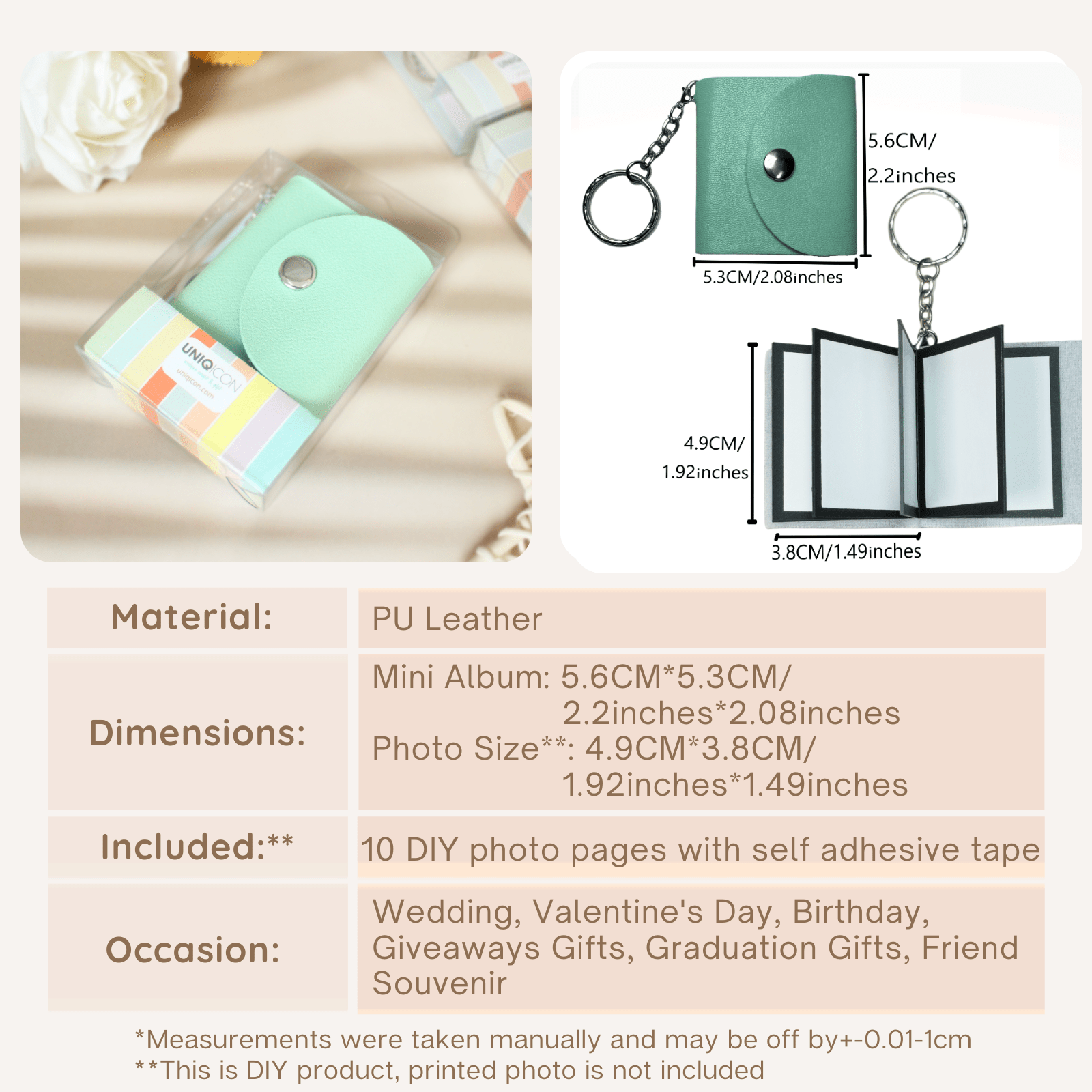 Mini Photo Keychain, DIY Small Custom Leather Memory Photo, Picture Keychains Personalized Album for Family, Boyfriend, Couples, Dog, Friends - uniqicon
