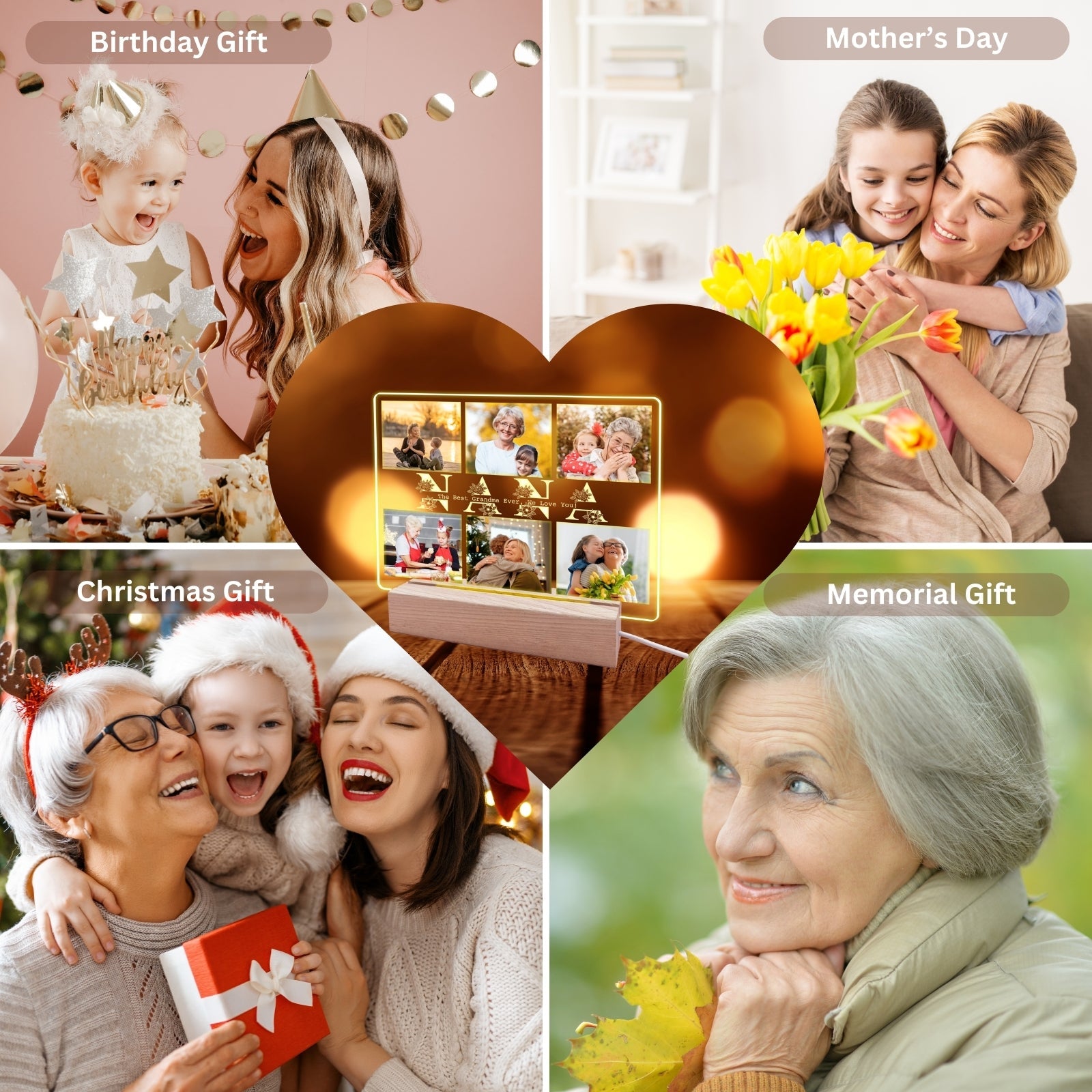 Mothers Day Gifts for Nana,Personalised Picture Photo Frames,Multiple Pictures Presents On Her Birthday Frame Gift,Unique Great Decorations for Nanny Women Who Have Everything - uniqicon