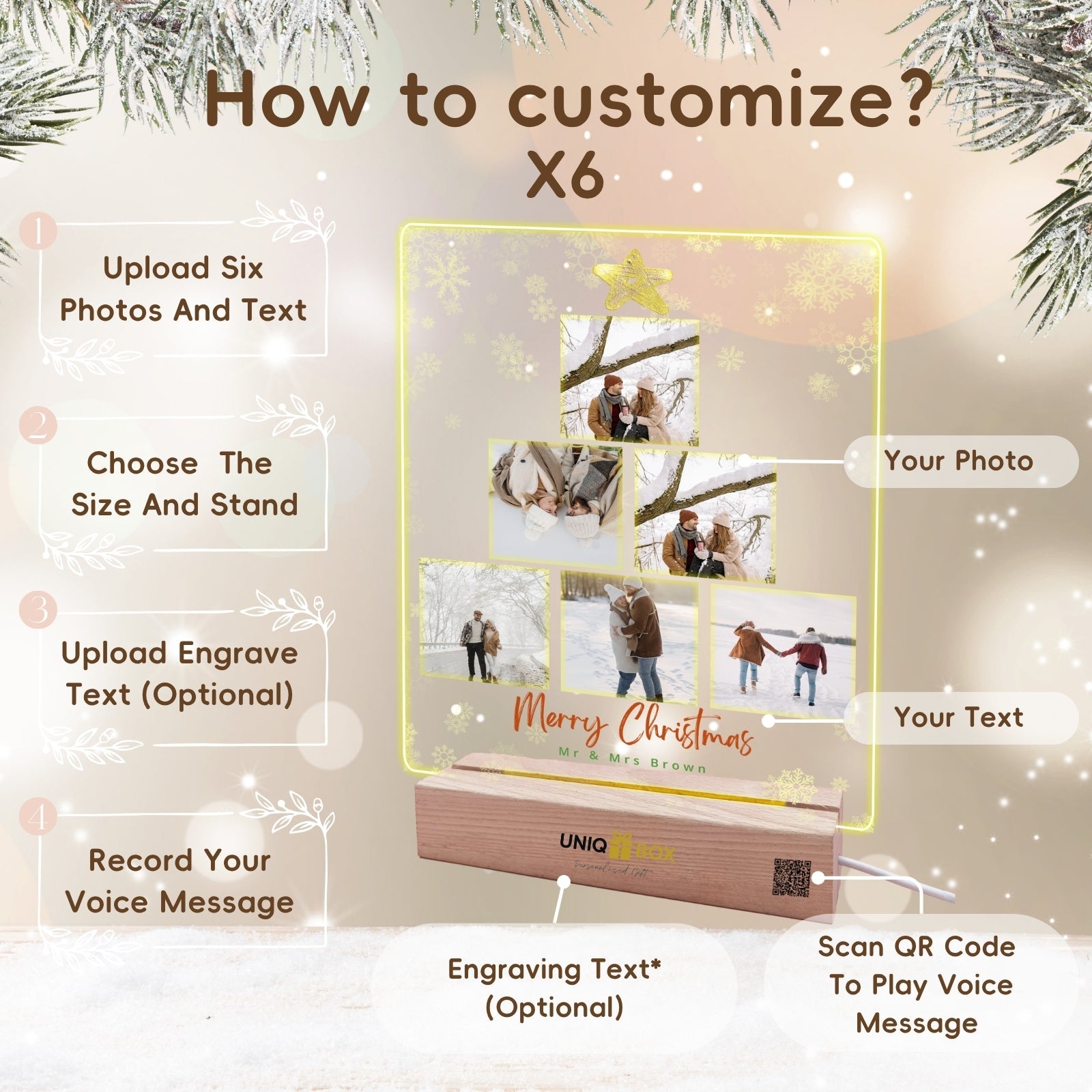 Personalised Christmas Photo Gifts, Light Up Photos Frame, Multiple Pictures Gifts for Women, Boyfriend, Girlfriend, Family, Men, Him, Her, Customised Acrylic Plaque from son daughter - uniqicon
