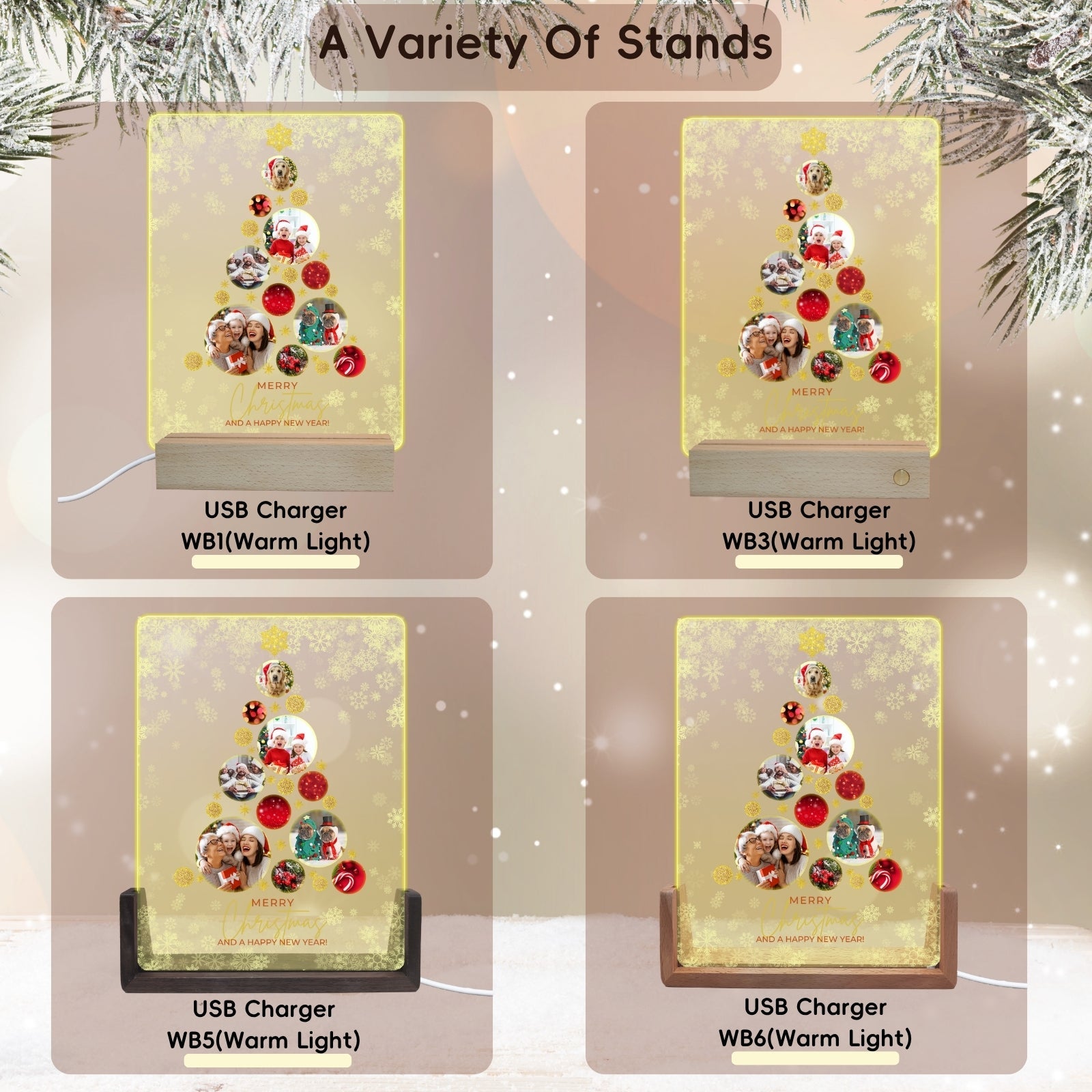 Personalised Christmas Tree Photo Frame, Light Up Acrylic Plaque with Multiple Family Photo for Dad Daddy Mum Nan from Son Duaghter,Customised Pictures Lights Gifts for Best Friend Women Men Him Her - uniqicon