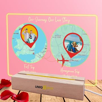 Personalised LED Light Up World Map Photo Frame Customised Couple Journey Picture,Anniversary Wedding Engagement Long Distance Romantic Decor - uniqicon
