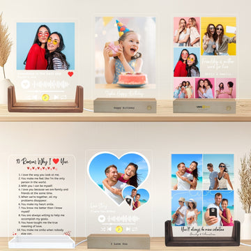Personalised Photo Frames Birthday Gifts for Mum Her,Custom Picture Plaque with LED Lights Night Light, Birthday Present for Daughter Wife Girlfriend Best Friend Dad - uniqicon